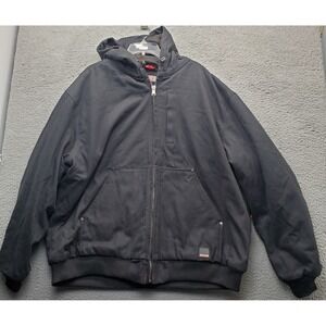 Craftsman Bomber Jacket Mens XXL Black Canvas Duck Hooded Quilted Lined Full Zip